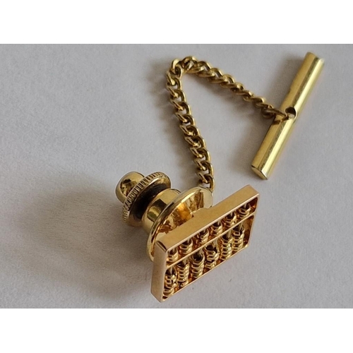 266 - Decorative 14ct Gold Miniature Abacus Tie Pin / Tie Tack, with Gold Tone Backing, Chain and 'T' Bar,... 