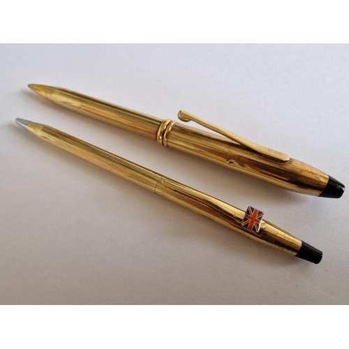 268 - 2 x Gold Tone Cross Ball Point Pens; Cross USA and 10kt Rolled Gold Cross Made in Ireland, Both Twis... 