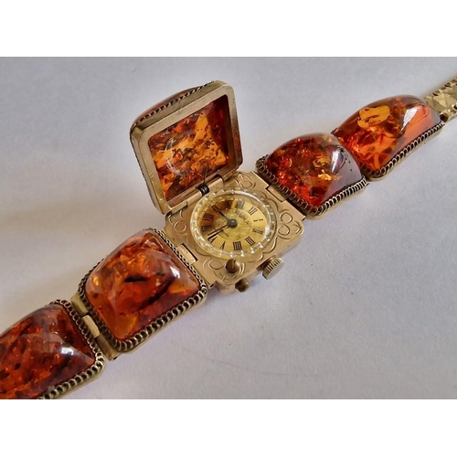 98 - Vintage Janka Baltic Amber Bracelet Watch, Manual Wind