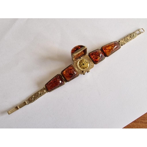 98 - Vintage Janka Baltic Amber Bracelet Watch, Manual Wind