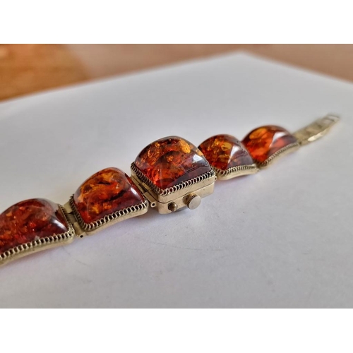 98 - Vintage Janka Baltic Amber Bracelet Watch, Manual Wind