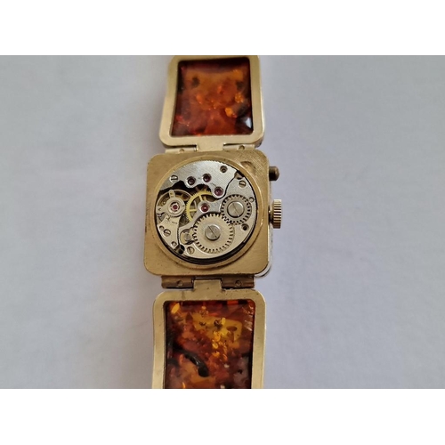 98 - Vintage Janka Baltic Amber Bracelet Watch, Manual Wind