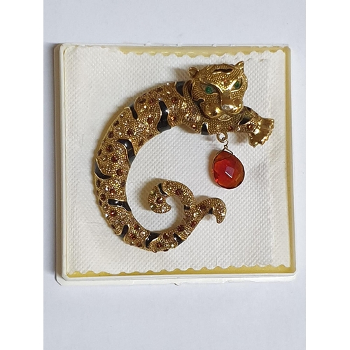 293 - Large Crystals / Enamel Leopard Brooch (Approx. 7.5 x 5.5cm)