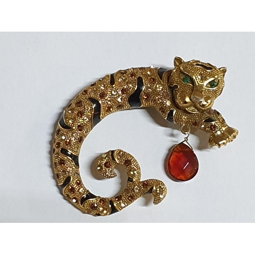 293 - Large Crystals / Enamel Leopard Brooch (Approx. 7.5 x 5.5cm)