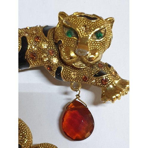 293 - Large Crystals / Enamel Leopard Brooch (Approx. 7.5 x 5.5cm)