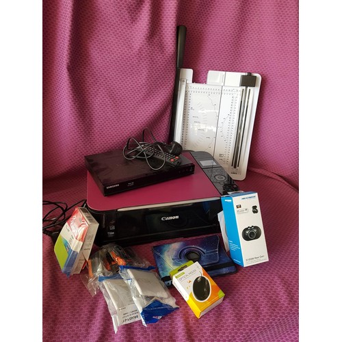 296 - Large Collection of Electronic Items inc; Samsung DVD Player with R/C, iPad Mini Case, Optical Mouse... 