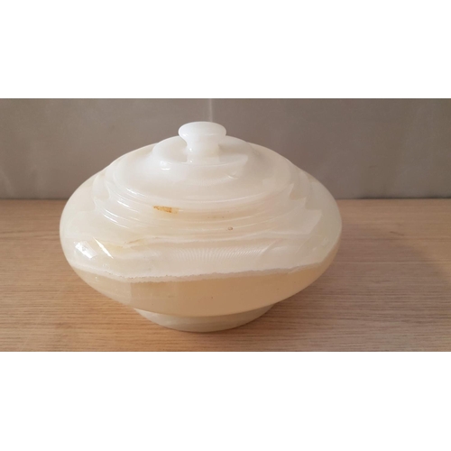 626 - Large Ivory Onyx Decorative Bowl with Lid (Approx Ø23cm x H:14cm), (A/F Lid Repair and Chipped)