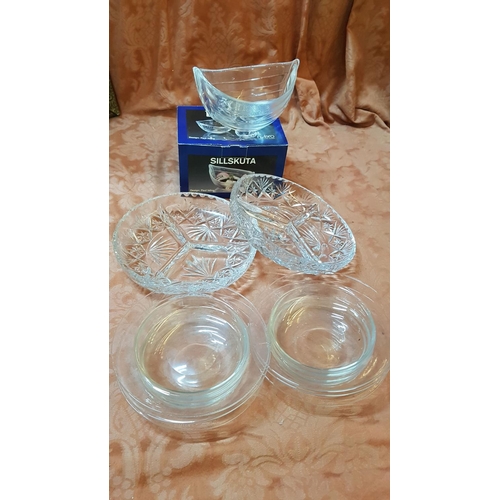 638 - Bohus Nybro Crustal Sweden Dish Design by Paul Isling Together with Glass Tableware (2 x Snack Dishe... 