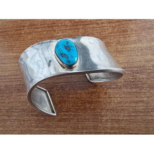 78A - Sterling Silver Twisted Bangle Bracelet with Large Oval Shape Blue Stone, (Approx. 29.3g)