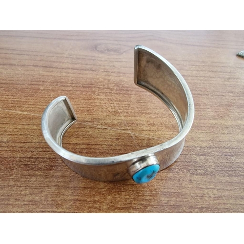 78A - Sterling Silver Twisted Bangle Bracelet with Large Oval Shape Blue Stone, (Approx. 29.3g)