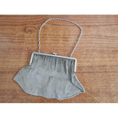 79 - Decorative 'Alpacca Silver' (Mexico) White Metal Mesh Purse with Carrying Chain