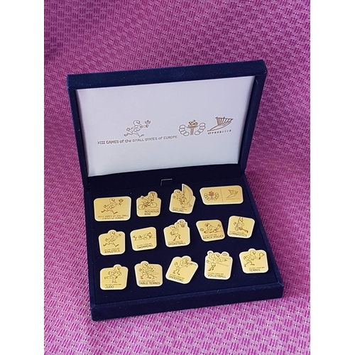 598 - XII Games of the Small States of Europe Cyprus 2009 - Pin Set in Case (Full Set of 14 x Pins - 12 x ... 