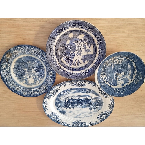 61 - Various Vintage Blue / White Porcelain Tableware (2 x Bowl, Table, Large Oval Dish), (4)