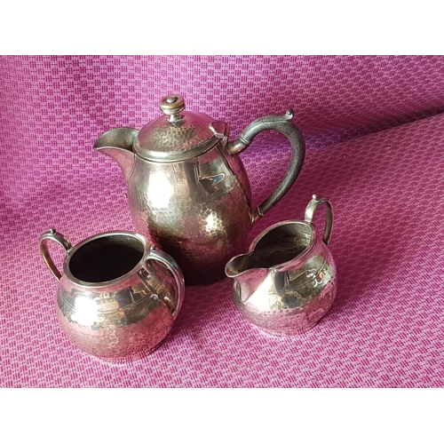 619 - Vintage Pewter Tea Set; Tea Pot, Cream Jug and Sugar Bowl (Craftsman Sheffield England), (3)