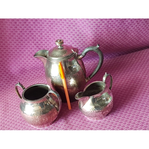 619 - Vintage Pewter Tea Set; Tea Pot, Cream Jug and Sugar Bowl (Craftsman Sheffield England), (3)