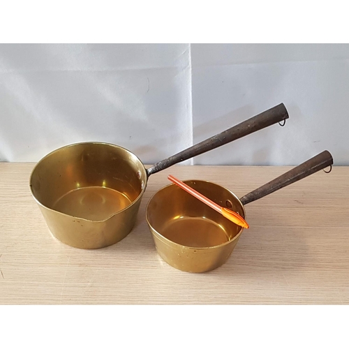 63 - Solid Brass Vintage Saucepan with White Metal Handles (2)