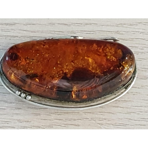 95 - Large Amber / Silver Retro Brooches / Pendant (Approx. 6 x 3.5cm)