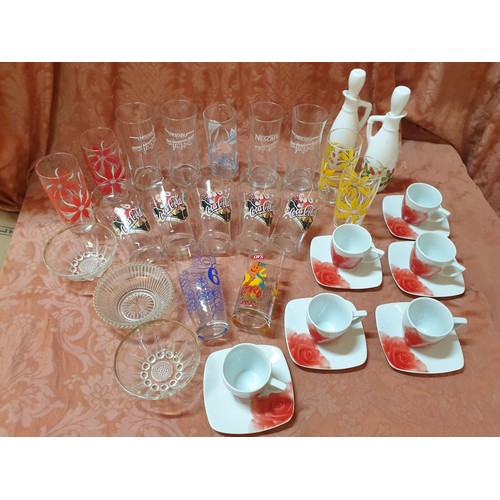 608 - Assorted Collection of Tableware; Coffee Cups + Saucers, Glass Bowls, Ceramic Vinegar / Oil Bottles ... 