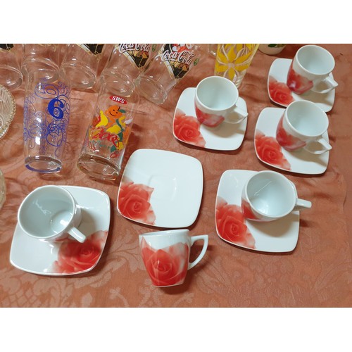 608 - Assorted Collection of Tableware; Coffee Cups + Saucers, Glass Bowls, Ceramic Vinegar / Oil Bottles ... 