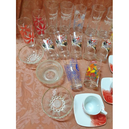 608 - Assorted Collection of Tableware; Coffee Cups + Saucers, Glass Bowls, Ceramic Vinegar / Oil Bottles ... 