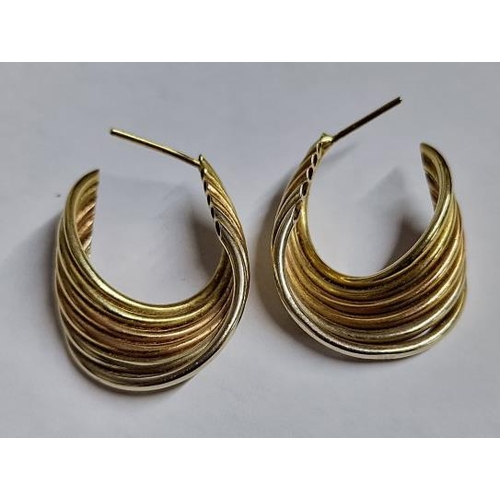 132 - Pair of Decorative 14ct Gold, Tri-Colour Twisted Tube Earrings, (Approx. H: 30mm, 6.1g)

Nb. No Back... 