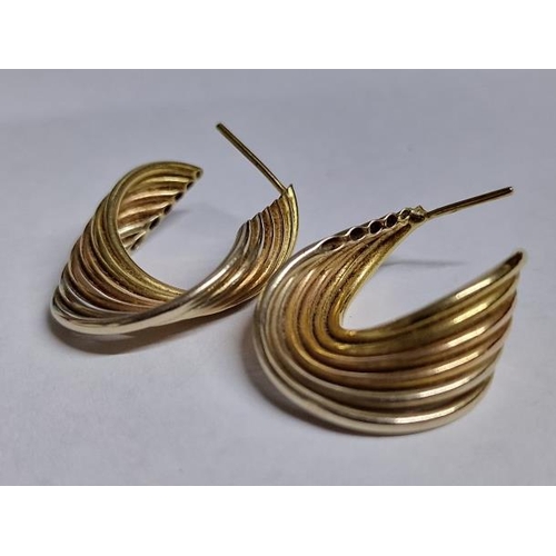 132 - Pair of Decorative 14ct Gold, Tri-Colour Twisted Tube Earrings, (Approx. H: 30mm, 6.1g)

Nb. No Back... 