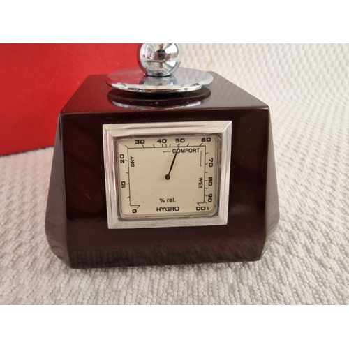 117 - Desk Glass Globe with Revolving / Swivel Wooden Base and Inset Clock, Thermometer, Silver Plaque and... 