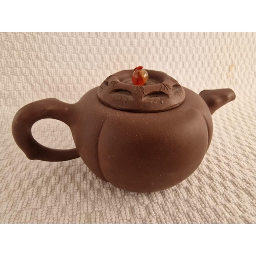 122 - Chinese Terracotta Tea Pot with Decorative Lid and Stamp / Seal on the Base