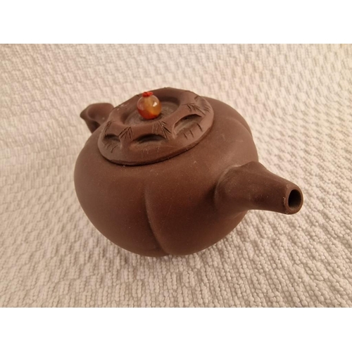 122 - Chinese Terracotta Tea Pot with Decorative Lid and Stamp / Seal on the Base