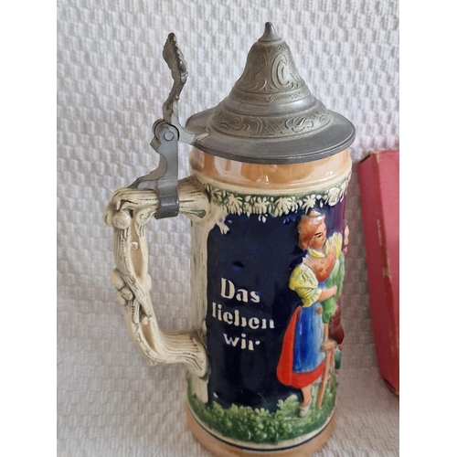 198 - Collection of Items; Vintage German Porcelain Beer Stein, Golfers White Metal Hip Flask, Golf Ball M... 