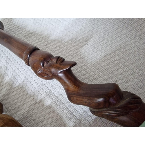 199 - 2 x Carved Solid Wood Walking Sticks / Pole with Faces, (2)