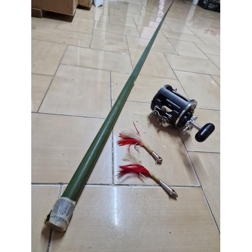 201 - Telescopic Fishing Pole (Approx. 4m), Together with Heavy Duty 'Dacron' Fishing Reel and 2 x Large F... 