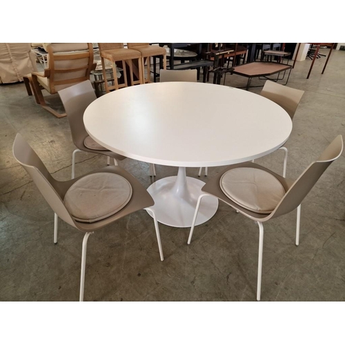 166 - 'Mood', Modern Contemporary White Round Pedestal Dining Table (Approx. Ø: 120cm), Together with Set ... 