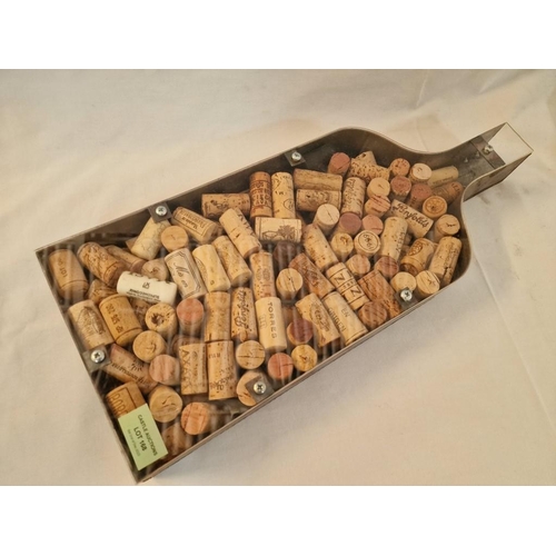 168 - Bottle Shaped, Metal with Perspex Front, Cork Collector, Full with Assorted Corks