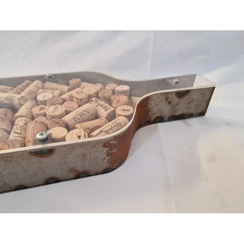 168 - Bottle Shaped, Metal with Perspex Front, Cork Collector, Full with Assorted Corks