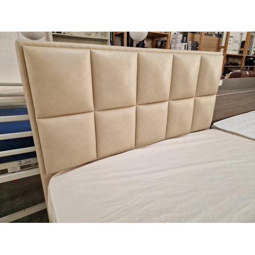 170 - Modern Double Bed with Beige Colour Leatherette Padded Headboard and Surround to Divan Base, Togethe... 