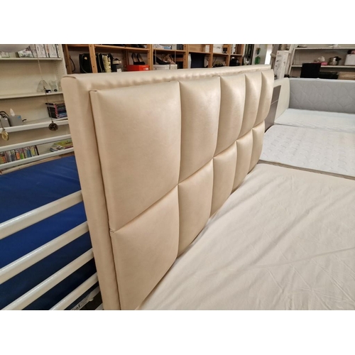 170 - Modern Double Bed with Beige Colour Leatherette Padded Headboard and Surround to Divan Base, Togethe... 