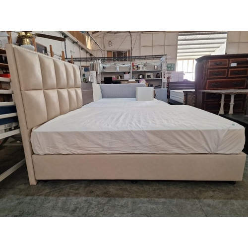 170 - Modern Double Bed with Beige Colour Leatherette Padded Headboard and Surround to Divan Base, Togethe... 