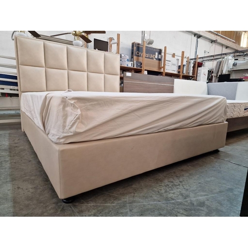 170 - Modern Double Bed with Beige Colour Leatherette Padded Headboard and Surround to Divan Base, Togethe... 