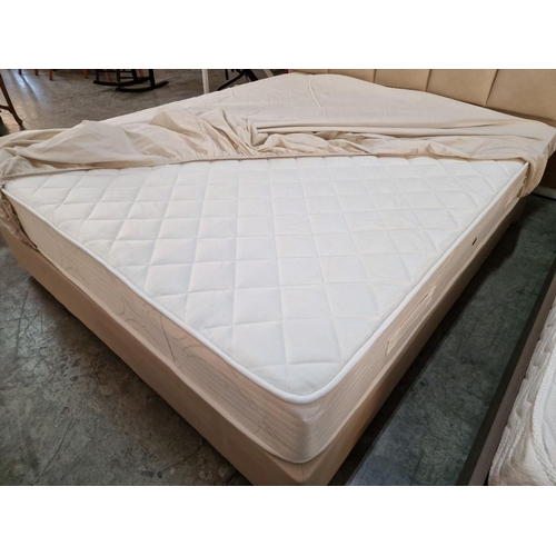 170 - Modern Double Bed with Beige Colour Leatherette Padded Headboard and Surround to Divan Base, Togethe... 