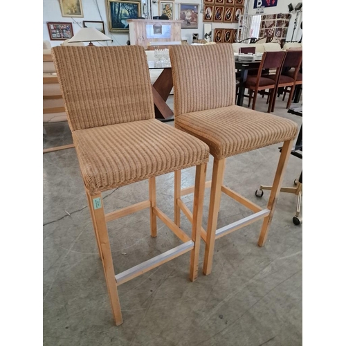 172 - Pair of Lloyd Loom Ratan Bar Stools with Back Rest Over Light Wood Legs, (2)