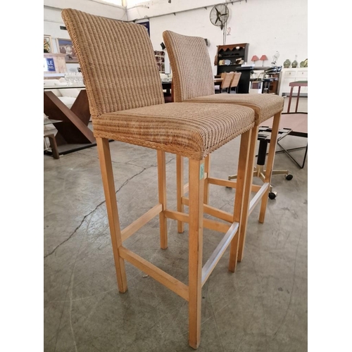 172 - Pair of Lloyd Loom Ratan Bar Stools with Back Rest Over Light Wood Legs, (2)