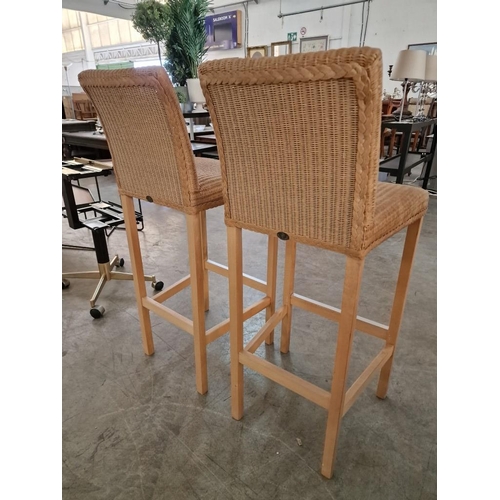 172 - Pair of Lloyd Loom Ratan Bar Stools with Back Rest Over Light Wood Legs, (2)