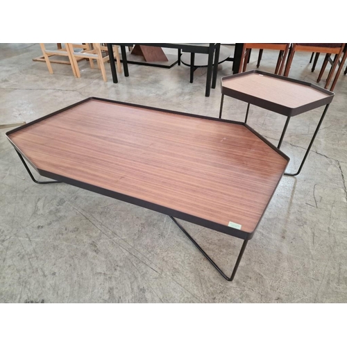 177 - 'Kirk' Modern Designer Coffee Table Set with Irregular Shape Wooden Top and Black Metal Frame / Legs... 