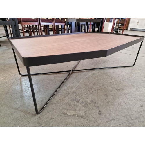 177 - 'Kirk' Modern Designer Coffee Table Set with Irregular Shape Wooden Top and Black Metal Frame / Legs... 