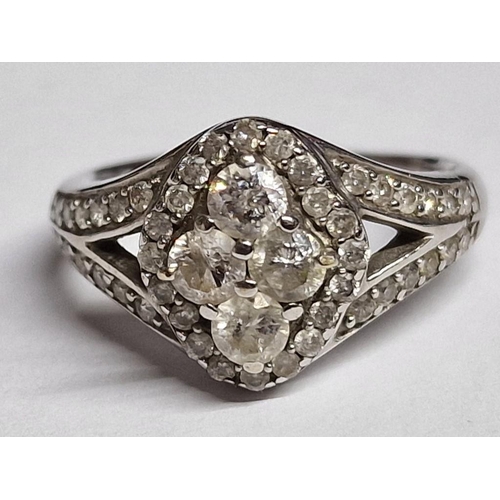 88 - Gold and Diamond Cluster Ring; Arrangement of 4 x Round Cut Diamonds, Circa 0.1ct each with Surround... 