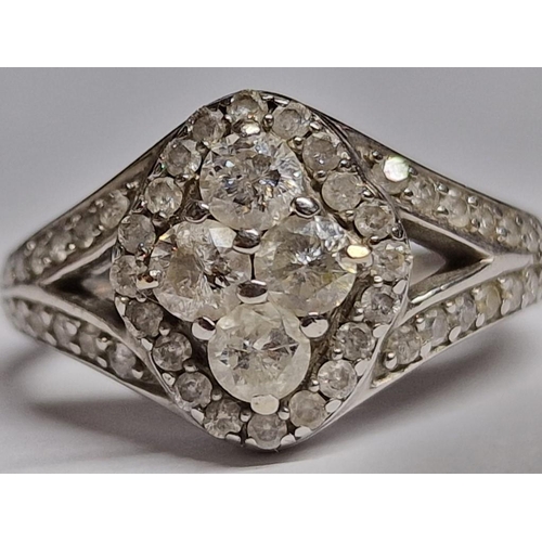 88 - Gold and Diamond Cluster Ring; Arrangement of 4 x Round Cut Diamonds, Circa 0.1ct each with Surround... 