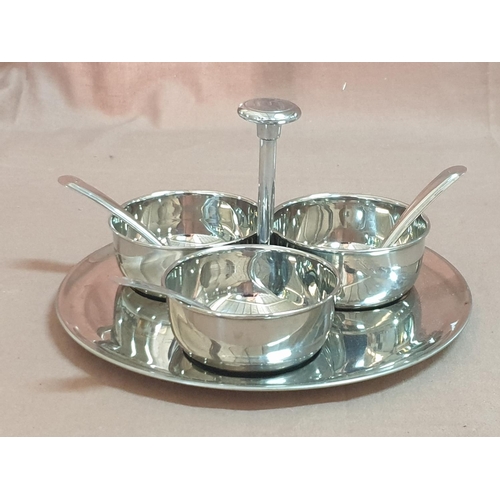 191 - Stainless Steel Set; Tray & Bowls with Spoon Relish Pickle Serving (Tray; Ø20cm, Bowl; Ø8cm x H:3.5c... 