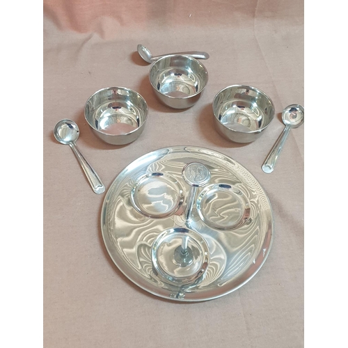 191 - Stainless Steel Set; Tray & Bowls with Spoon Relish Pickle Serving (Tray; Ø20cm, Bowl; Ø8cm x H:3.5c... 