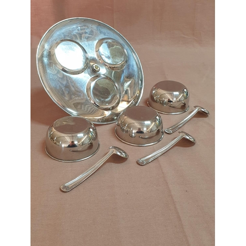 191 - Stainless Steel Set; Tray & Bowls with Spoon Relish Pickle Serving (Tray; Ø20cm, Bowl; Ø8cm x H:3.5c... 